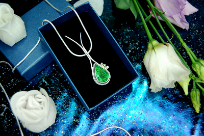 MJ glass design GEMMA üveg-ezüst kollekciós nyaklánca