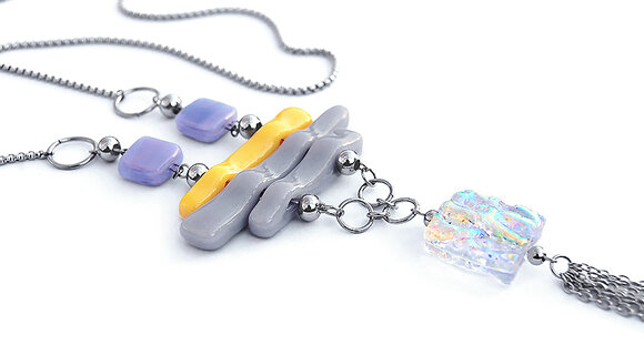 BOHEMIAN - sárga-szürke-lila nyaklánc