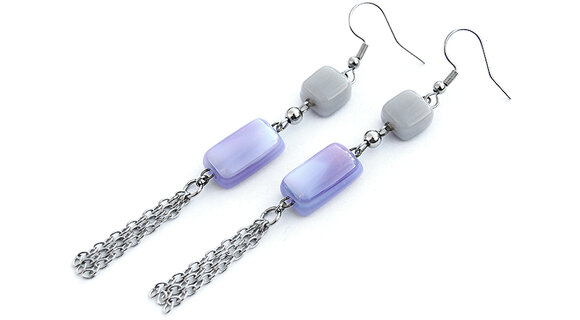 BOHEMIAN - szürke-lila lógós fülbevaló