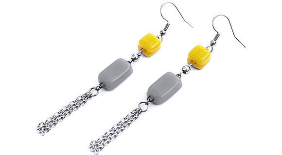 BOHEMIAN - sárga-szürke lógós fülbevaló