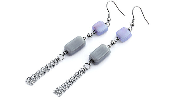 BOHEMIAN - lila-szürke lógós fülbevaló