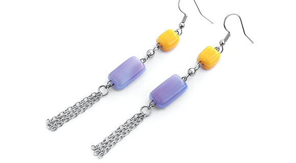 BOHEMIAN - sárga-lila lógós fülbevaló